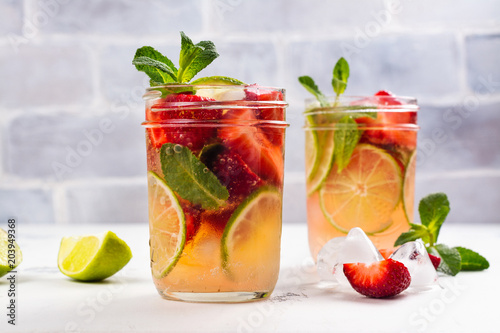 Refreshing summer sangria with strawberry and lime