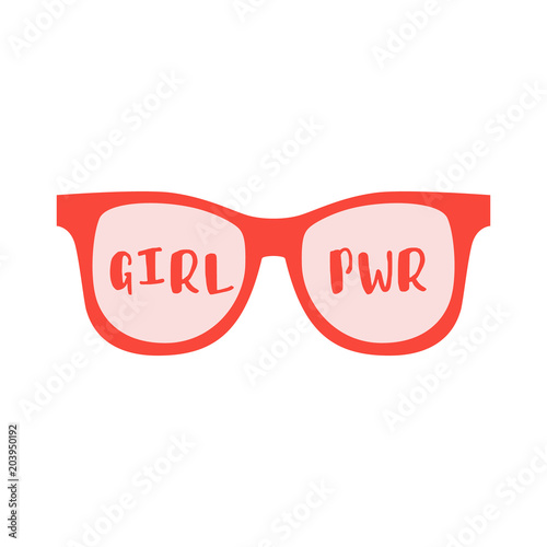 Red Sunglasses with words girl power on a white background. Fashion Modern Stylish Black woman Glasses. Vector illustration isolated on white background