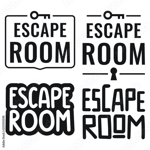 Escape room. Badges, icons, stamps set. Vector illustrations on white background.