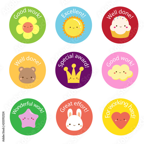 School labels for teachers. Award stickers for pupils, kids