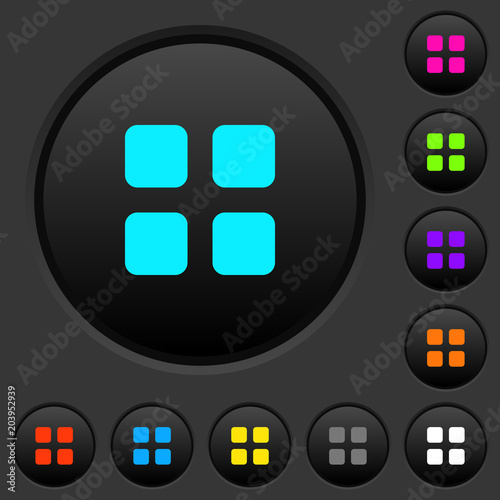 Large thumbnail view mode dark push buttons with color icons