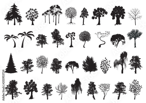 set of trees silhouettes