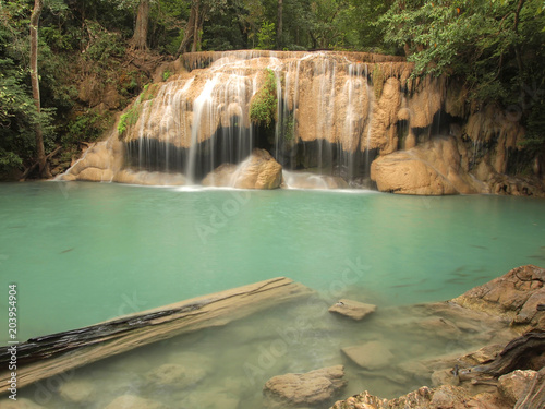 Beautiful and breathtaking green waterfall  Erawan Waterfall  at Kanchanaburi  Thailand