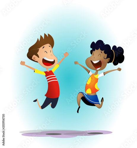 Happy cartoon school multiracial children
