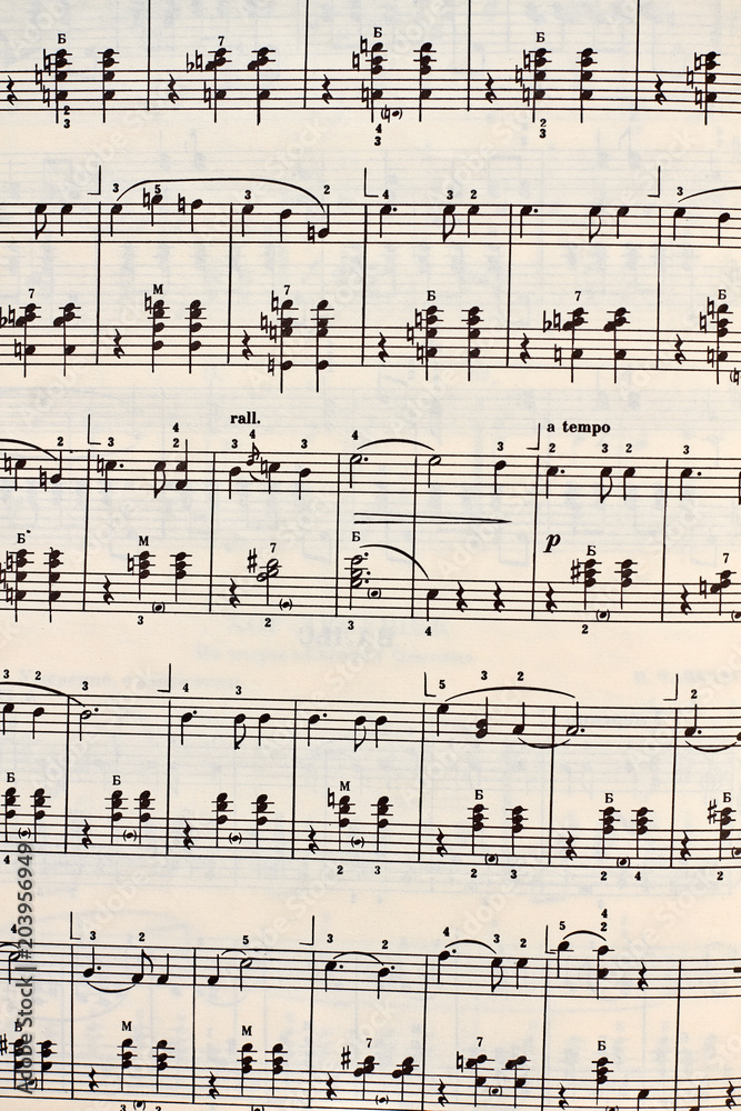Musical notes sheet background. Close up musical notes sheet. Musical notes sheet background. Close up musical notes sheet.