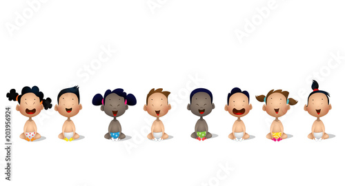 Interracial group of babies and toddlers