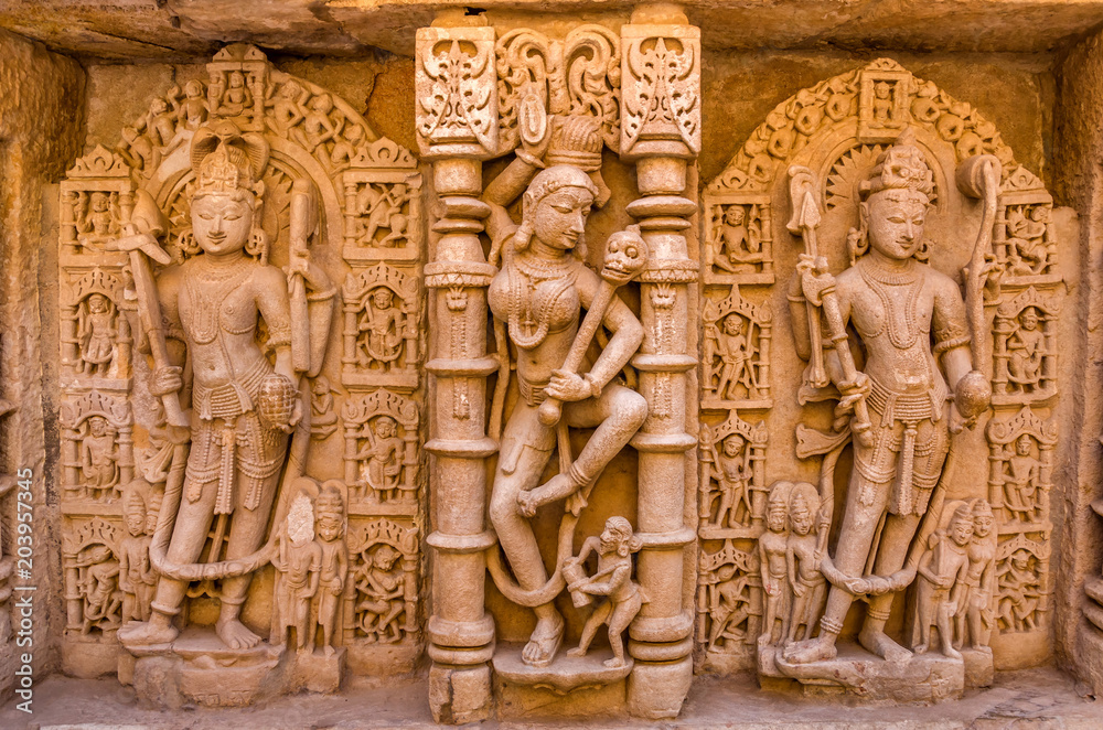 Sculptures of god and goddesses at Rani ki vav in Patan, Gujarat Sculptures of god and goddesses at Rani ki vav in Patan, Gujarat