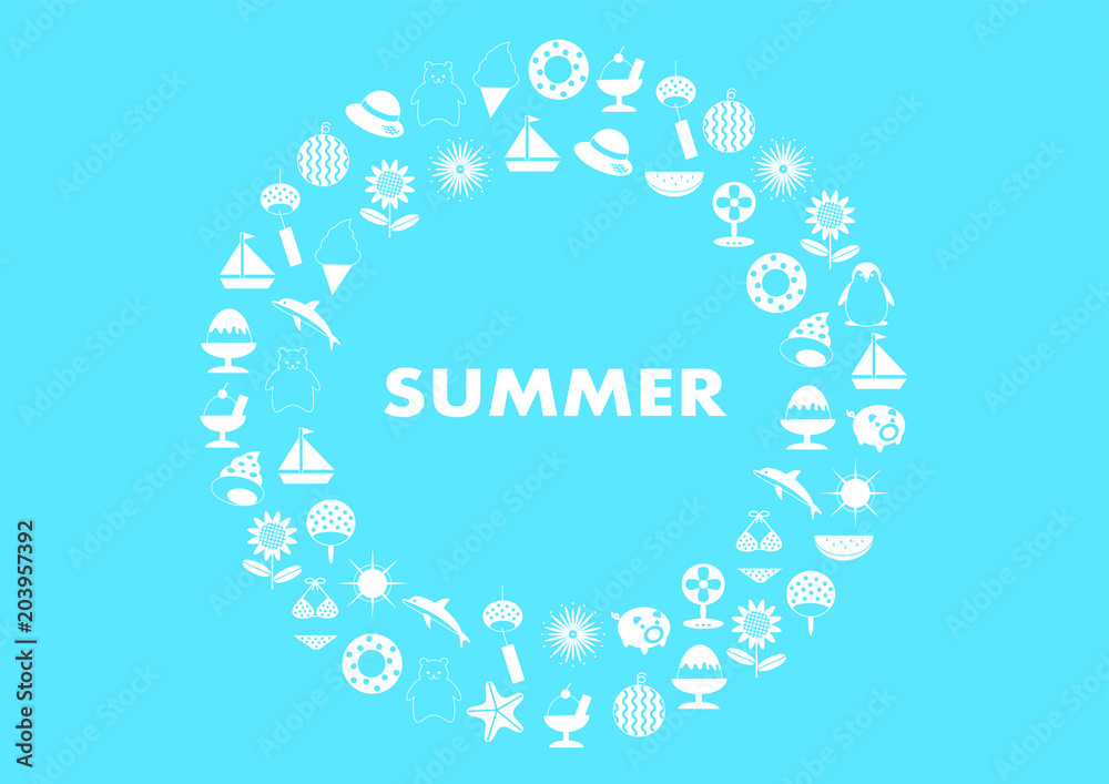 Summer 夏 イラスト ロゴ フレーム 円形 Stock ベクター Adobe Stock