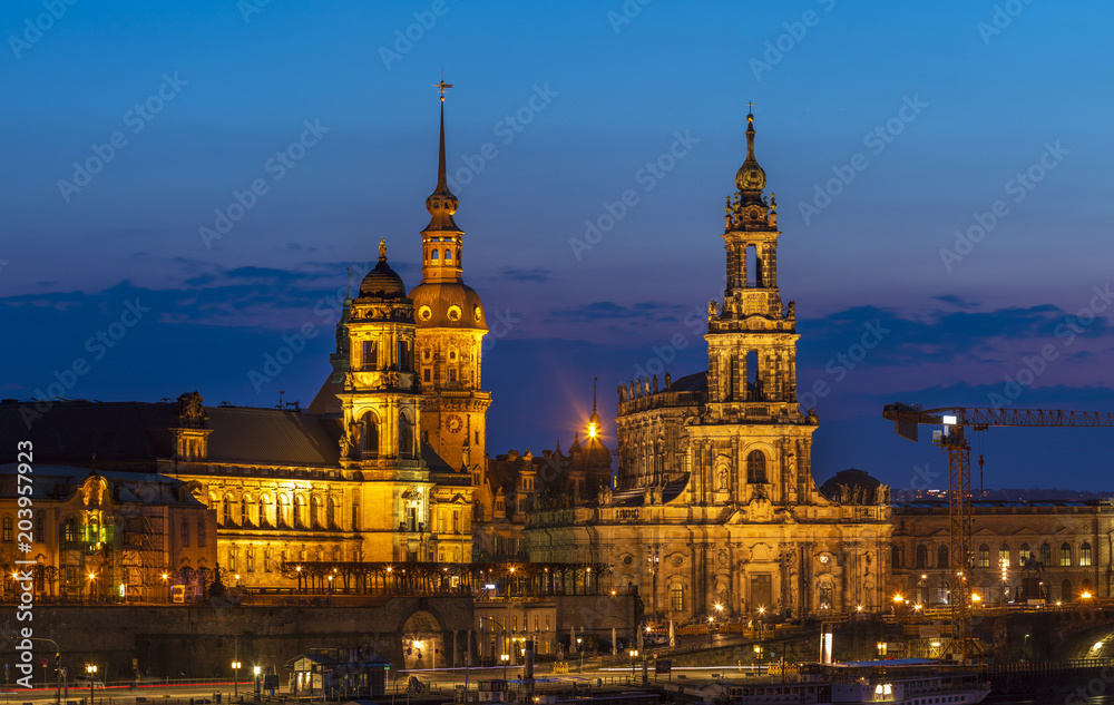 Dresden is a capital of Saxony at Elbe River at sunset
