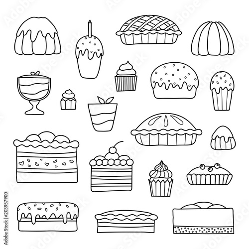 Collection of doodle cakes.