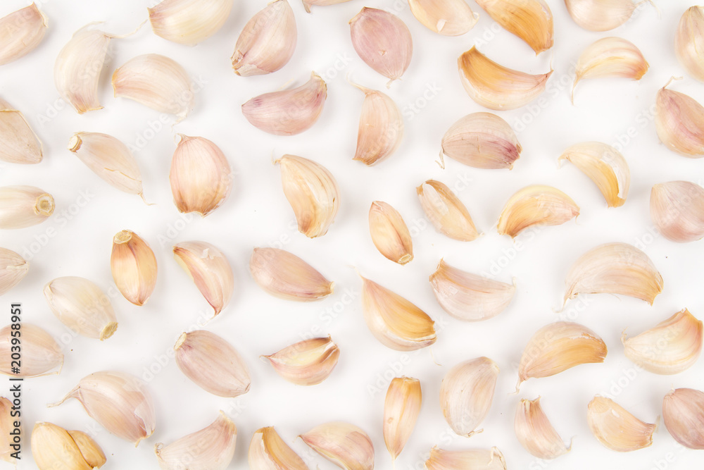 Garlic and onion clove isolated white background