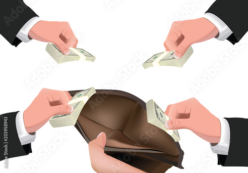 versamento di denaro nel portafoglio