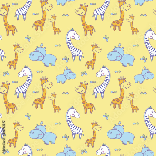 Fototapeta Naklejka Na Ścianę i Meble -  pattern with zebras and Hippo,giraffe22