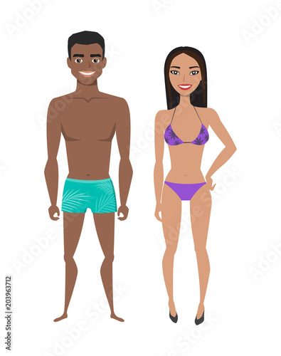 Multiracial young man and women in beach swimsuit