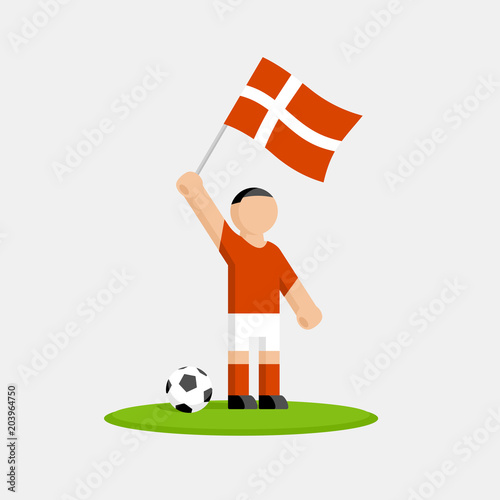 Denmark soccer player in kit with flag and ball