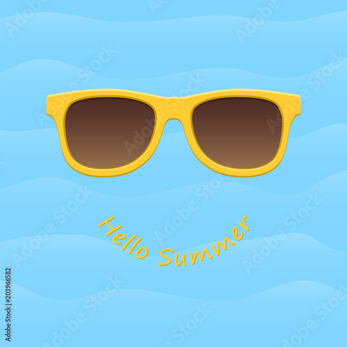 Yellow sunglasses on a blue background. Summer concept. Vector illustration
