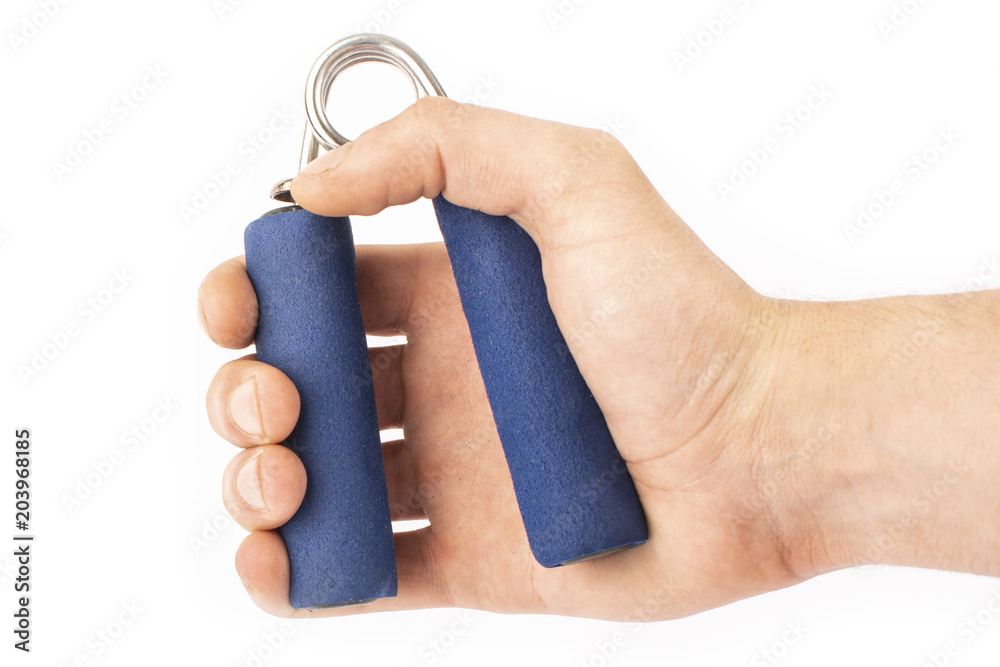 Obraz premium blue expander in hand isolate