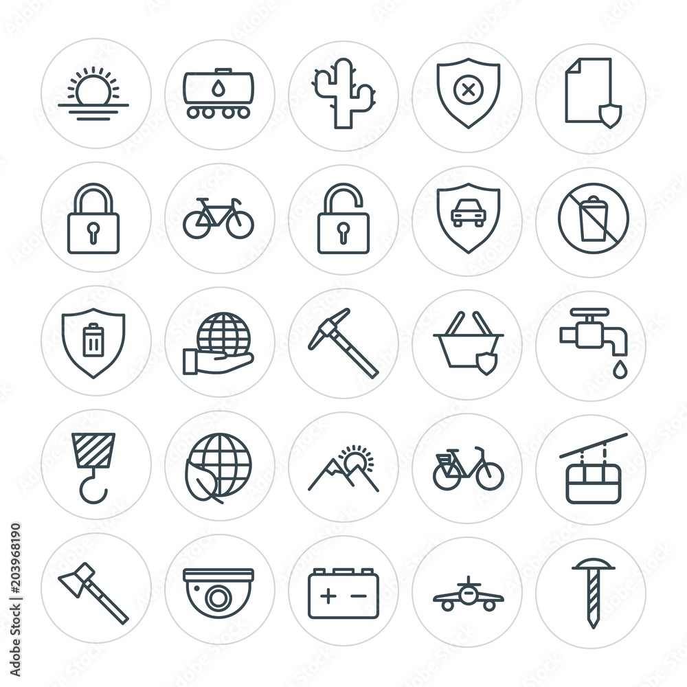 Modern Simple Set of transports, industry, nature, security Vector outline Icons. Contains such Icons as train,  cctv,  oil, security,  road and more on white background. Fully Editable. Pixel Perfect