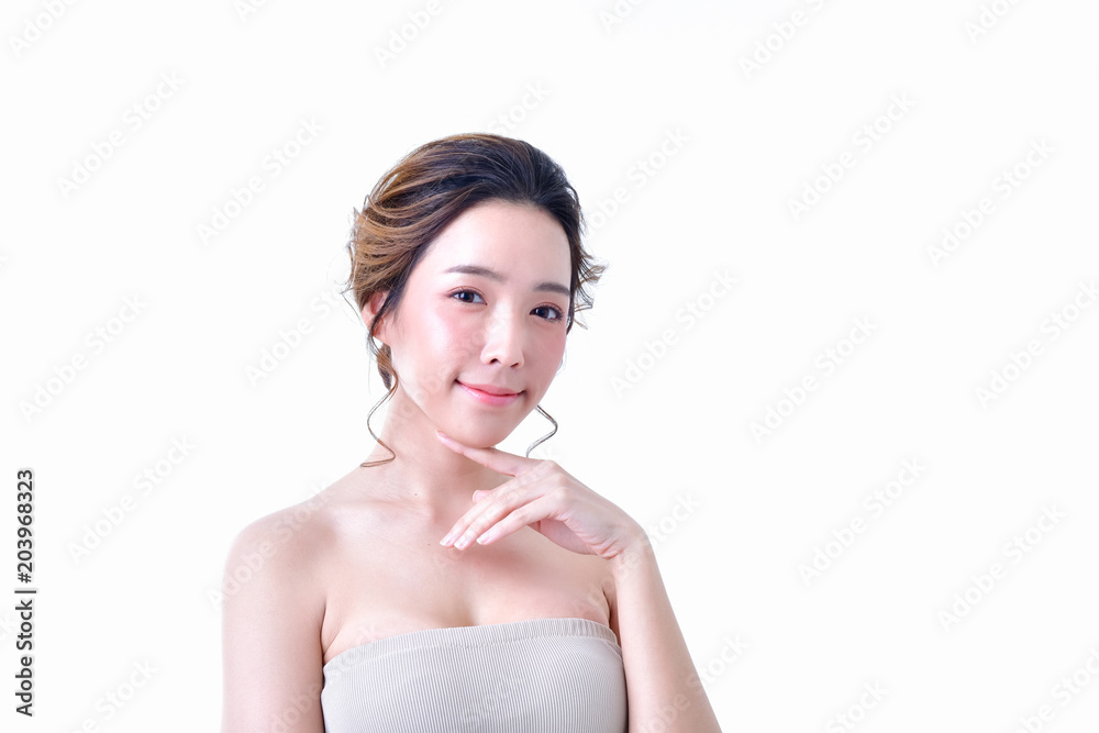 The concept of healthy beautiful woman. Beautiful women keep healthy. Beautiful women take care of skin health. Beautiful girl on white background The concept of healthy beautiful woman. Beautiful women keep healthy. Beautiful women take care of skin health. Beautiful girl on white background
