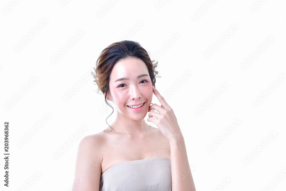 The concept of healthy beautiful woman. Beautiful women keep healthy. Beautiful women take care of skin health. Beautiful girl on white background The concept of healthy beautiful woman. Beautiful women keep healthy. Beautiful women take care of skin health. Beautiful girl on white background