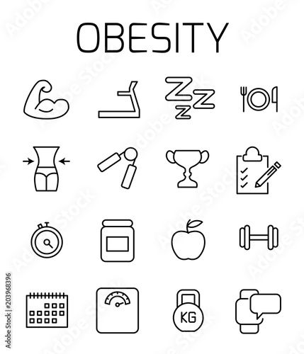 Obesity related vector icon set.