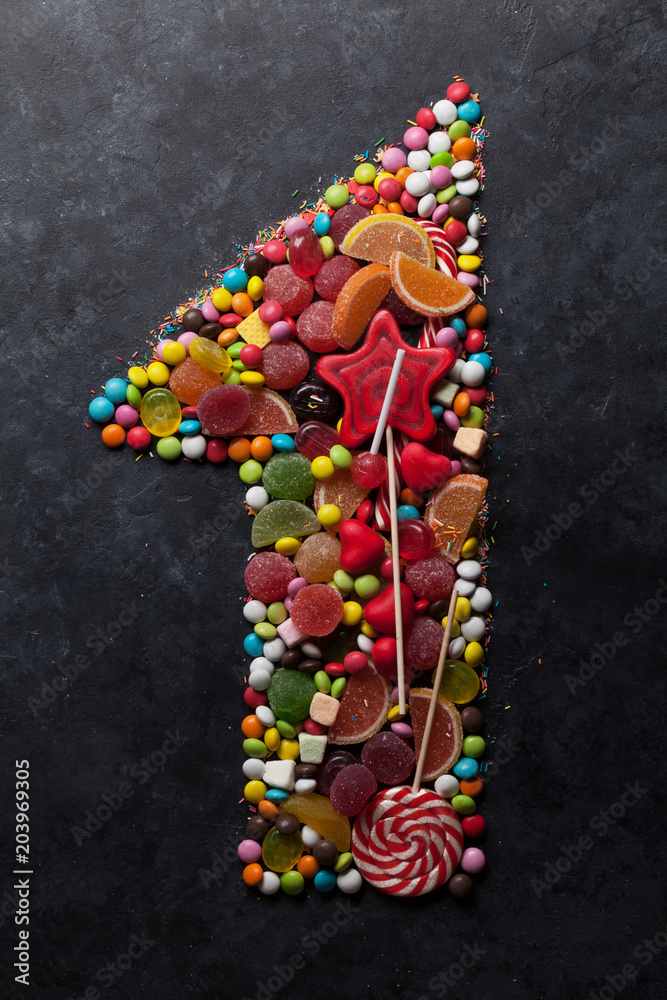 Number one made from candies