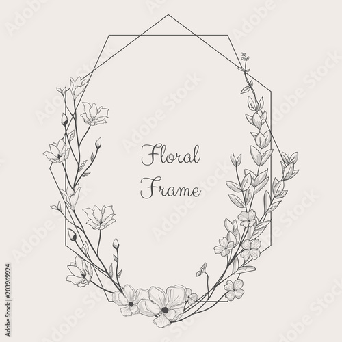 Vector Delicate Floristic Geometric Frame.