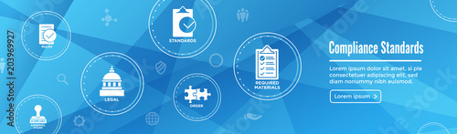 In compliance web banner - icon set that shows a company passed inspection
