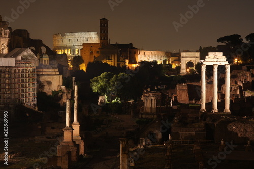 Rome by night. Famous buildings of Rome in one picture.