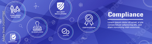 In compliance web banner - icon set that shows a company passed inspection