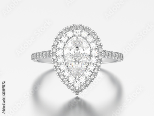 3D illustration silver decorative pear diamond ring