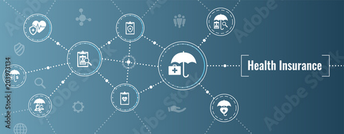 Health insurance Web Banner -- Umbrella icon set with medical icons