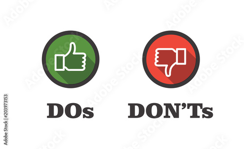 Do and Don't or Like and Unlike Icons w Positive and Negative Symbols