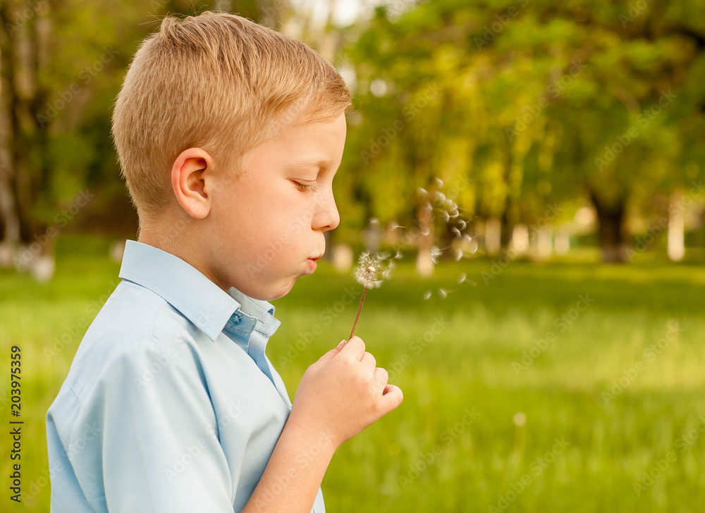 Beautiful child with dandelion flower in spring park. Happy kid having fun outdoors. Beautiful child with dandelion flower in spring park. Happy kid having fun outdoors.