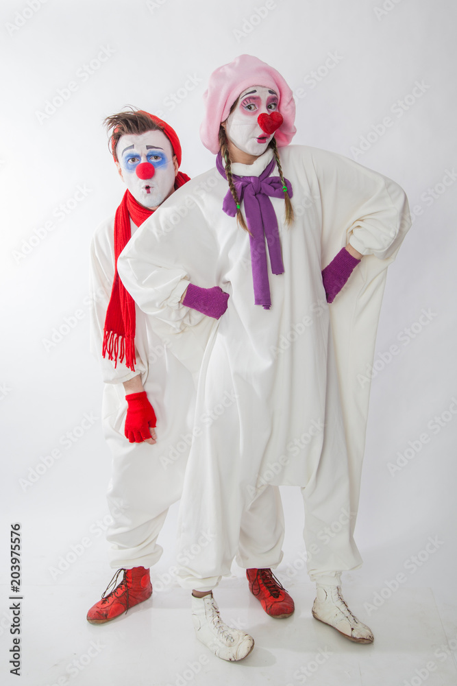 boy mime and girl mime show human emotions. Interest and curiosity
