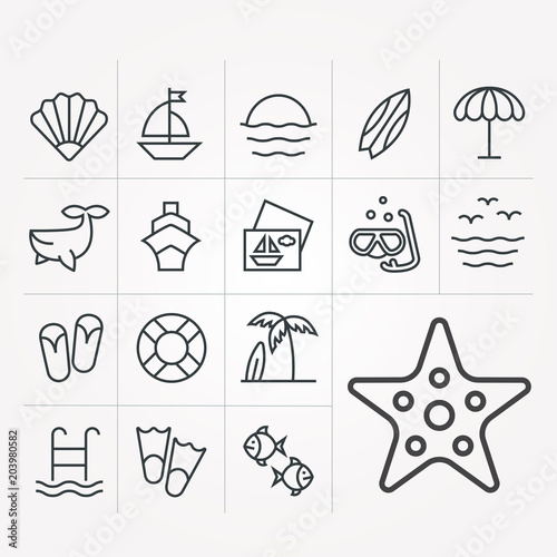 Set of icons of holiday by sea