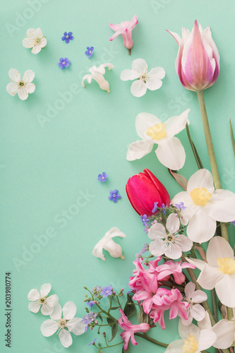 Fototapeta Naklejka Na Ścianę i Meble -  beautiful spring flowers on paper background