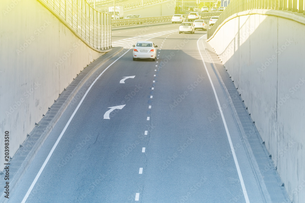 Movement of cars on a motorway with markings Movement of cars on a motorway with markings