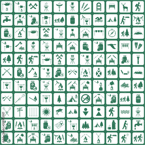 Set of travel and camping equipment icons