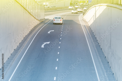 Movement of cars on a motorway with markings