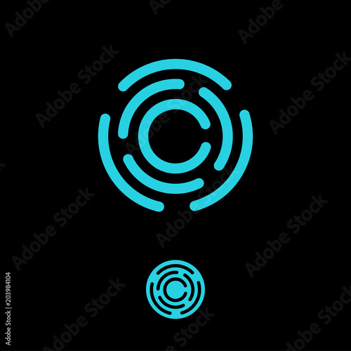 C letter. C monogram. Abstract letter like labyrinth. Network logo. Typography. Loader icon.