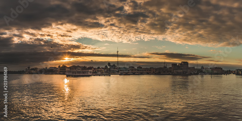 Beautiful panoramic view of Belize city at sunset