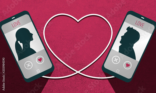 Illustration of a dating plattform app and the connection of a man and a woman photo