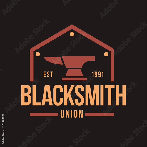 Blacksmith smith union shoer anvil logo set. Smith allince logos. Heavy industry.