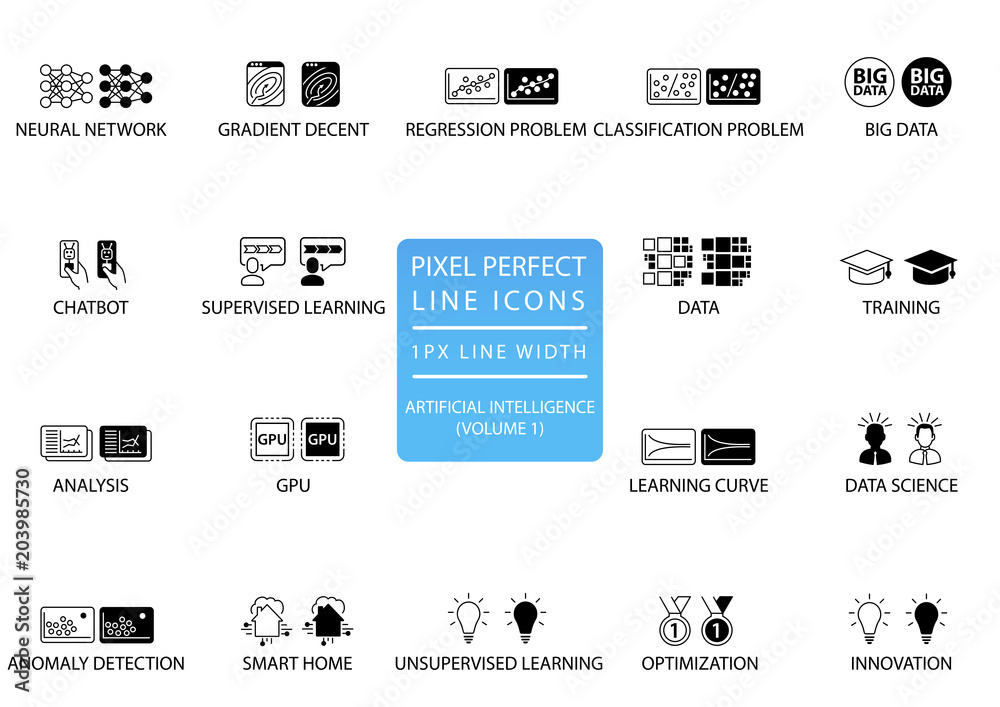 Pixel perfect thin line icons and symbols set for artificial ...