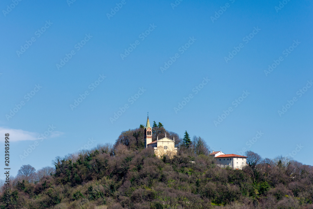 Church in the trees on the hill in Altavilla Vicentina