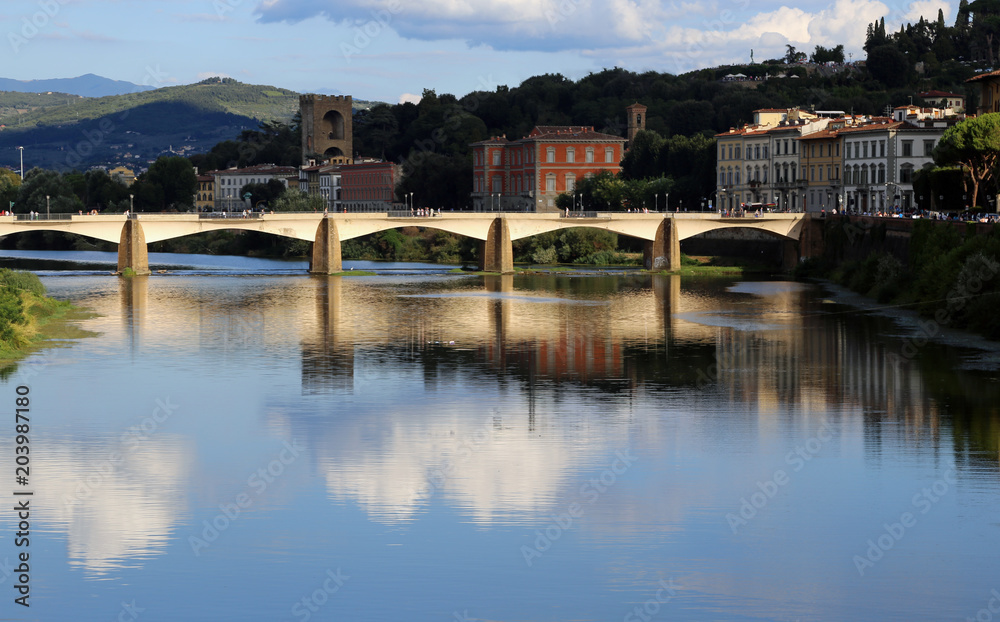 Arno River in Florence Italy and the modern Bridge called Ponte