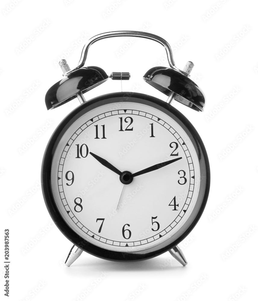Alarm clock on white background. Time change concept Alarm clock on white background. Time change concept