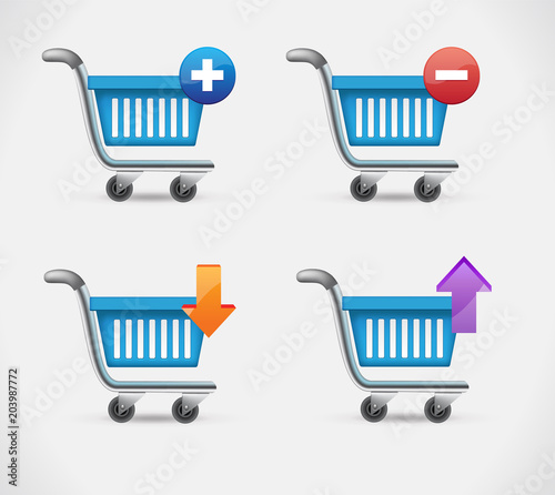 Shopping busket icon in realistic style isolated on white background. E-commerce symbol stock