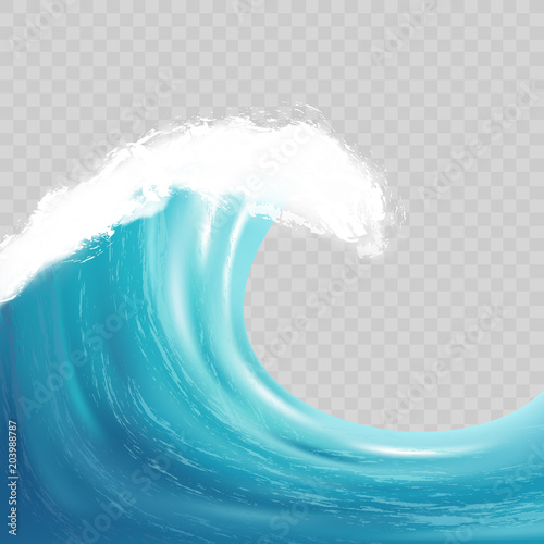 Sea big wave with white foam. Realistic vector image
